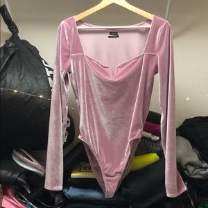 Urban Outfitters Pink Velvet Longsleeve Bodysuit
